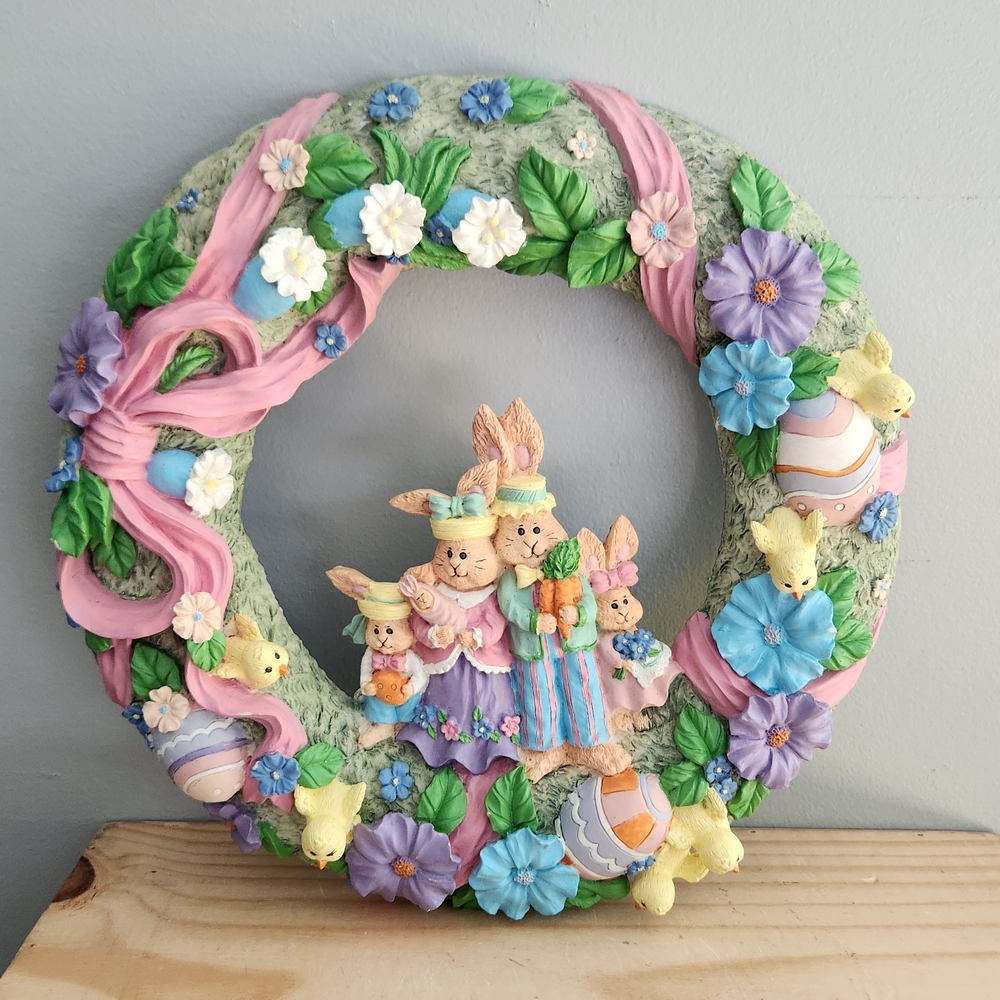 Cottontail Collection Vintage 90s Easter Bunny Family Decorative Wreath
